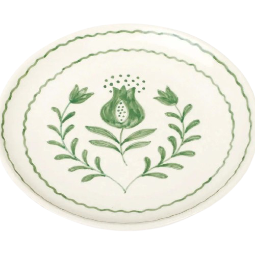 Green Hand-painted Floral Snack Plate