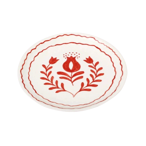 Red Hand-painted Floral Snack Plate