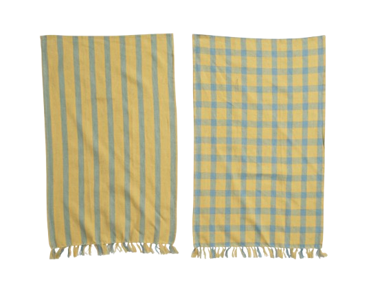 Woven Cotton and Linen Tea Towels with Fringe, 2 Styles