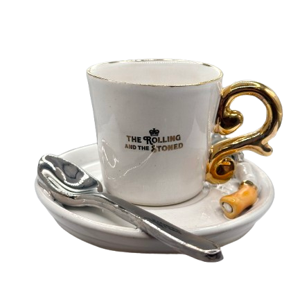 The Rolling and the Stoned, Espresso Cup and Saucer with Silver Spoon