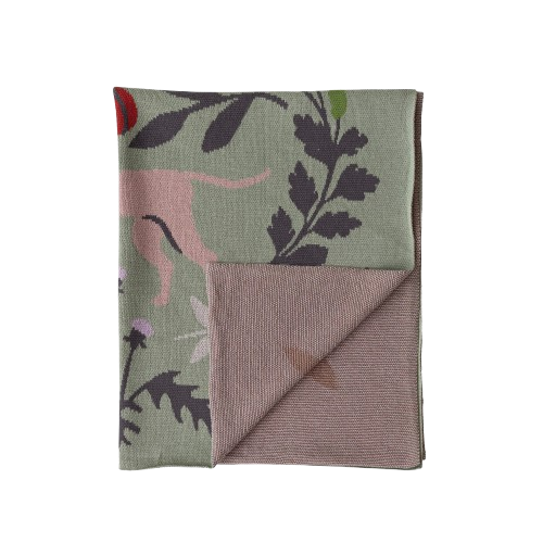 Green Baby Blanket w/ Dog and Bunny