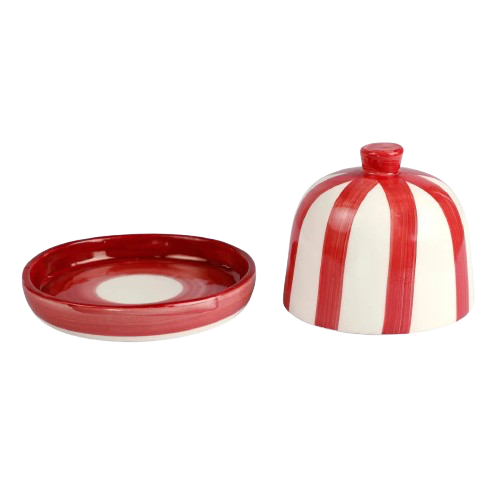 Red Striped Ceramic Butter Dish