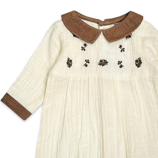 Viverano Embroidered Crinkled Muslin Baby Jumpsuit (Organic)