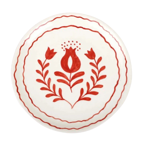 Red Hand-painted Floral Snack Plate