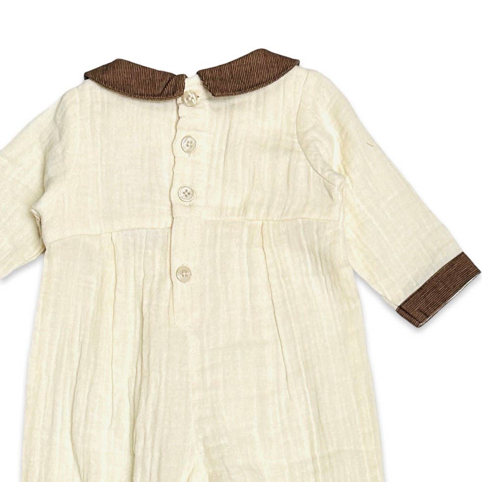 Viverano Embroidered Crinkled Muslin Baby Jumpsuit (Organic)