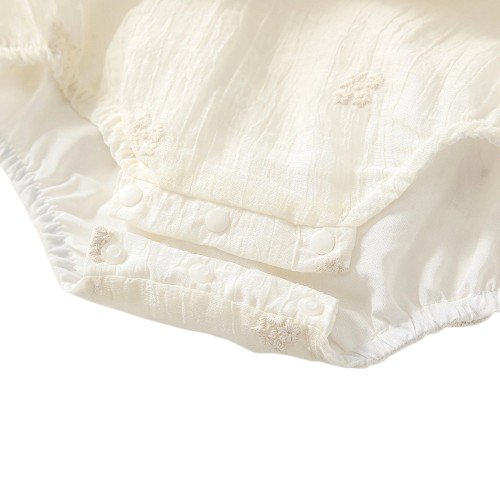 Emmy Embroidered Ruffle Onesie with Buttons and Bonnet