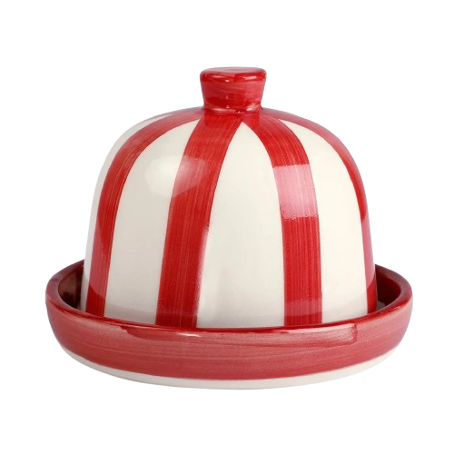 Red Striped Ceramic Butter Dish