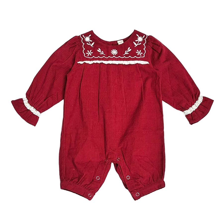 Viverano Embroidered Corduroy Festive Baby Jumpsuit (Organic)