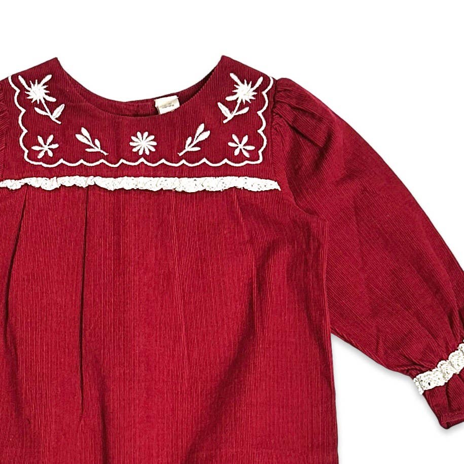 Viverano Embroidered Corduroy Festive Baby Jumpsuit (Organic)