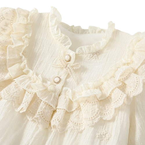 Emmy Embroidered Ruffle Onesie with Buttons and Bonnet