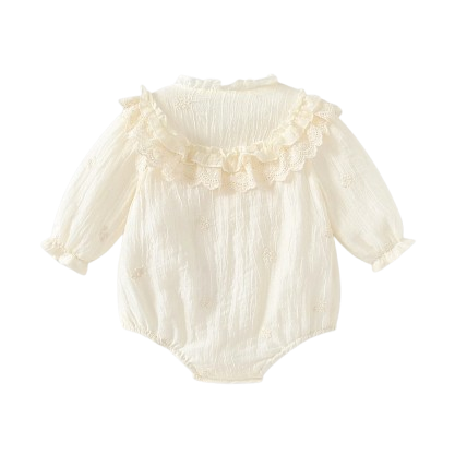 Emmy Embroidered Ruffle Onesie with Buttons and Bonnet