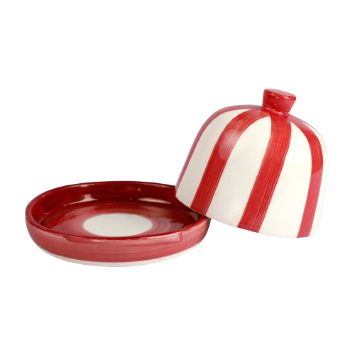 Red Striped Ceramic Butter Dish