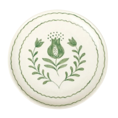Green Hand-painted Floral Snack Plate