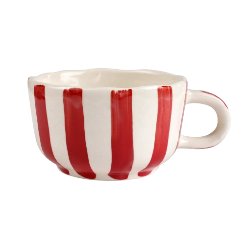 Red Stripe Scalloped Cappuccino Mug