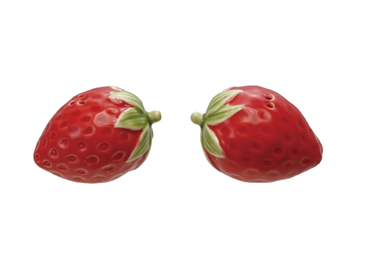Hand-Painted Strawberry Shaped Salt & Pepper Shakers, Set of 2