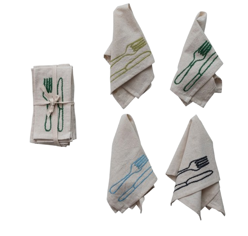 Embroidered Cotton & Linen Napkins, Set of 4