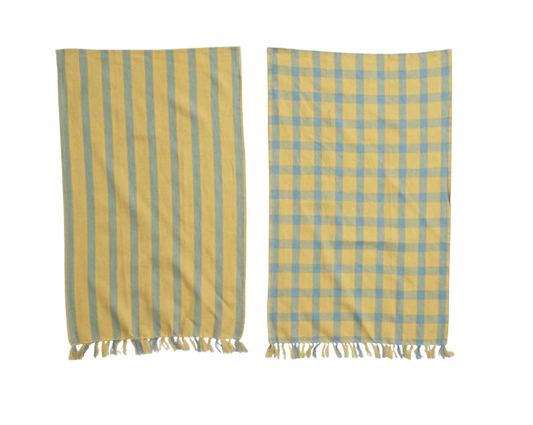 Woven Cotton and Linen Tea Towels with Fringe, 2 Styles