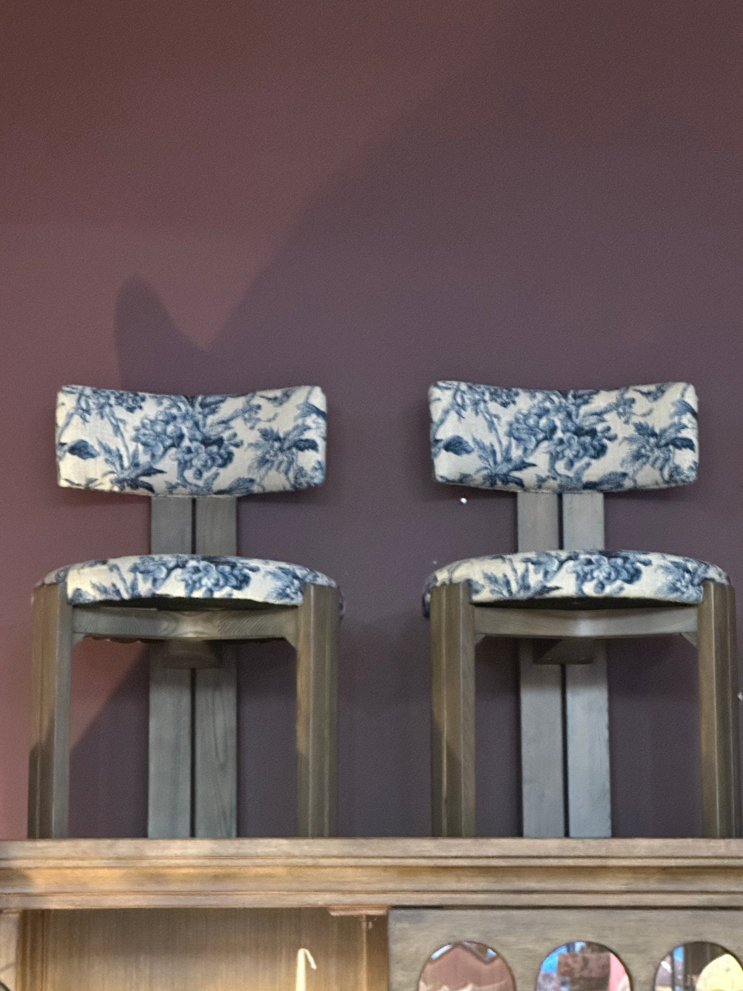 Blue and White Floral Linen Dining Chair