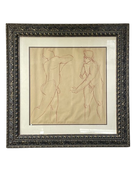 Vintage Framed Figures Charcoal, Artist Unknown