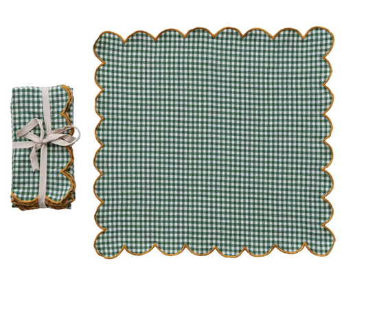Green and Gold Scalloped Gingham Tea Towel (set 4)