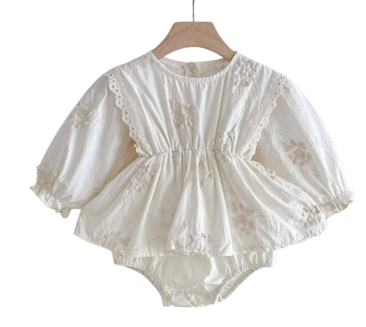 Eloise Eyelet Peplum Onesie with Embroidery