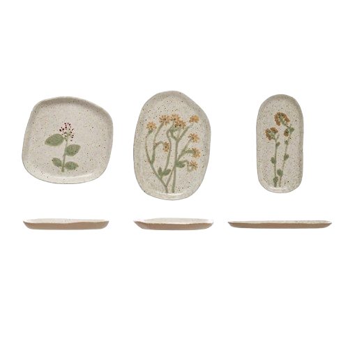 Hand-Painted Stoneware Plate, 3 Styles