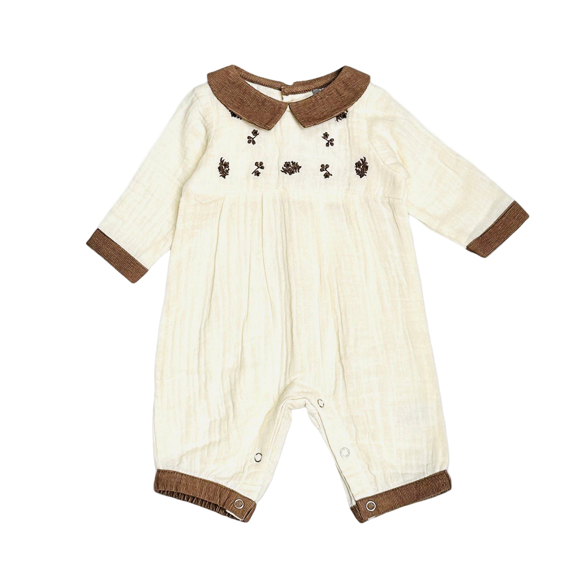 Viverano Embroidered Crinkled Muslin Baby Jumpsuit (Organic)
