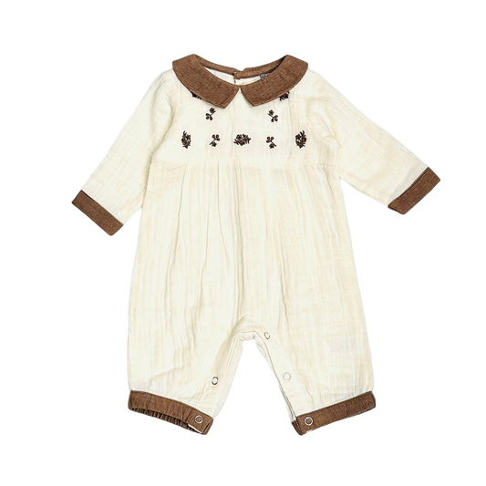 Viverano Embroidered Crinkled Muslin Baby Jumpsuit (Organic)