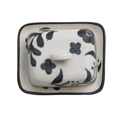 Hand Painted Floral Butter Dish