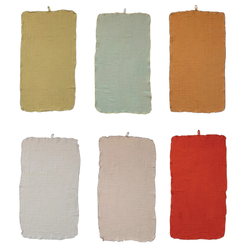 Woven Cotton Double Cloth Tea Towel w/ Contrasting Stitched Edge & Loop, 6 Colors