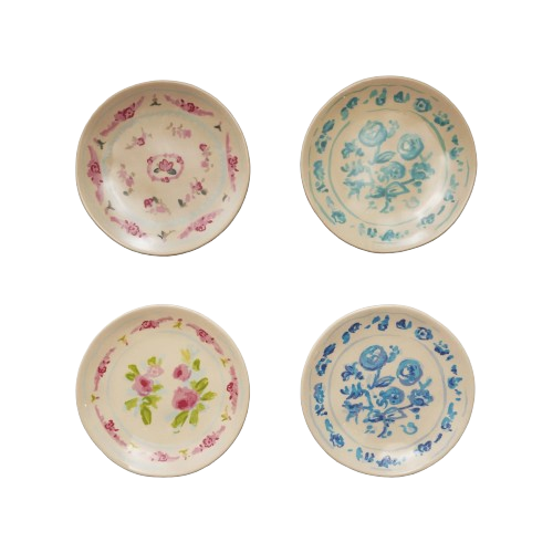 Stoneware Plate with Floral Image, 4 Styles