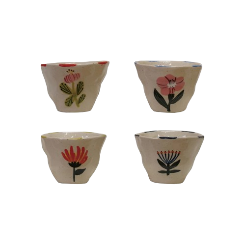 6oz. Hand Painted Stoneware Cup w/ Flower