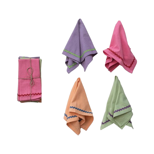 18" Square Cotton Napkins, Set of 4 Tied with Jute