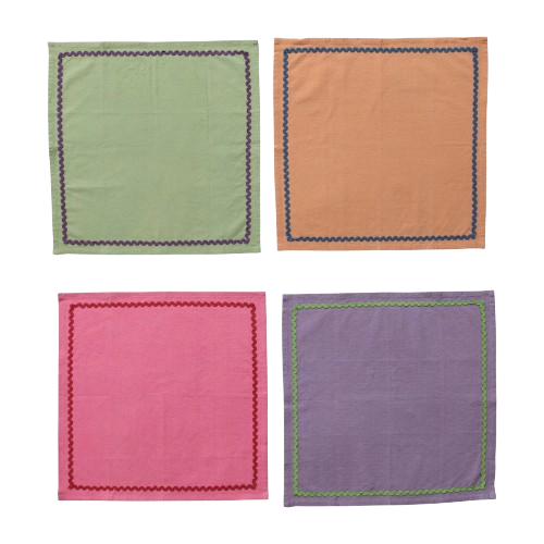 18" Square Cotton Napkins, Set of 4 Tied with Jute