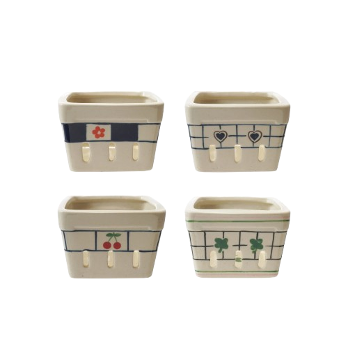 Hand-Painted Stoneware Berry Basket w/ Pattern, 4 Styles