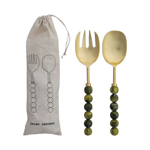 Gemma Green Marble Resin Salad Serving Set