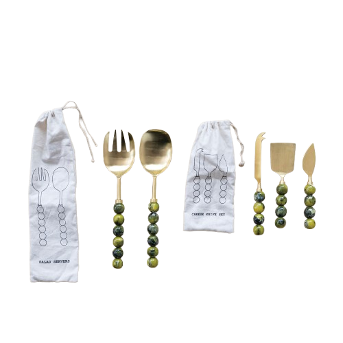 Jade Cheese Knives with Green Resin Handles, Set of 3 in Bag