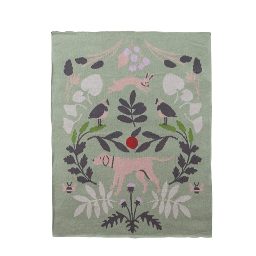 Green Baby Blanket w/ Dog and Bunny