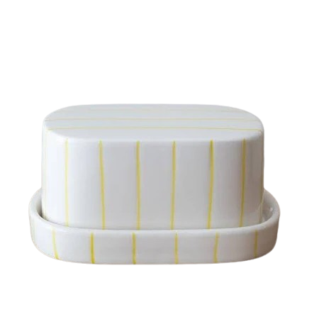 Hand-Painted Stoneware Striped Butter Dish